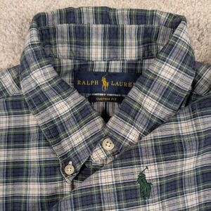 Ralph Lauren Shirt Mens Medium Blue Green Plaid Custom Fit Button Down LS Pony